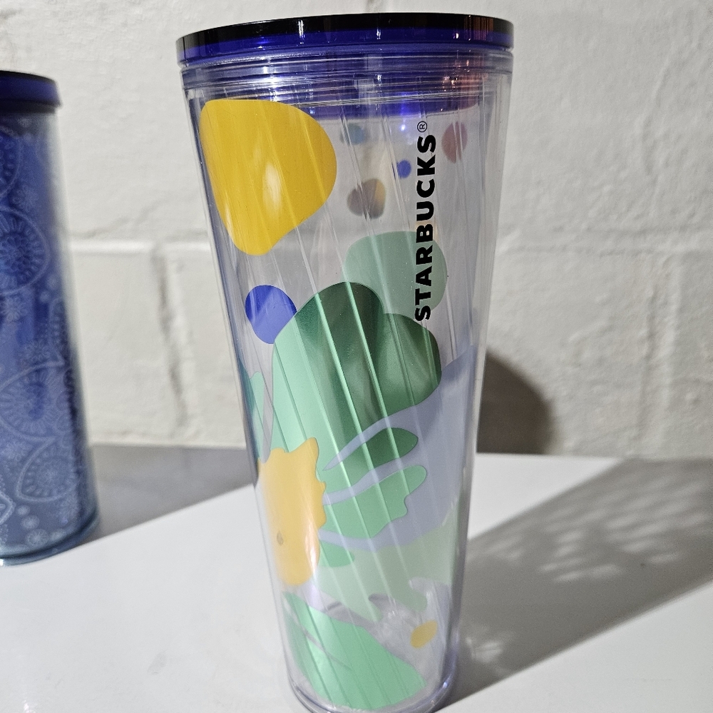 Starbucks Blue/Green Leaf Clear Tumbler